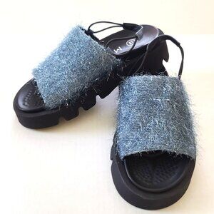 E8 By Miista Noreen Blue Sandals Platform Shoes Sparkly US 8.5 EU 39 Boho NWOB